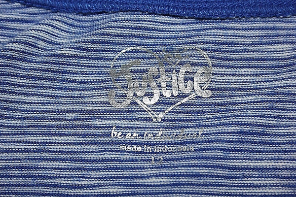 Justice Sz 12 Blue Trim Blue White Stripe Blue Pocket Cotton Polyester Top