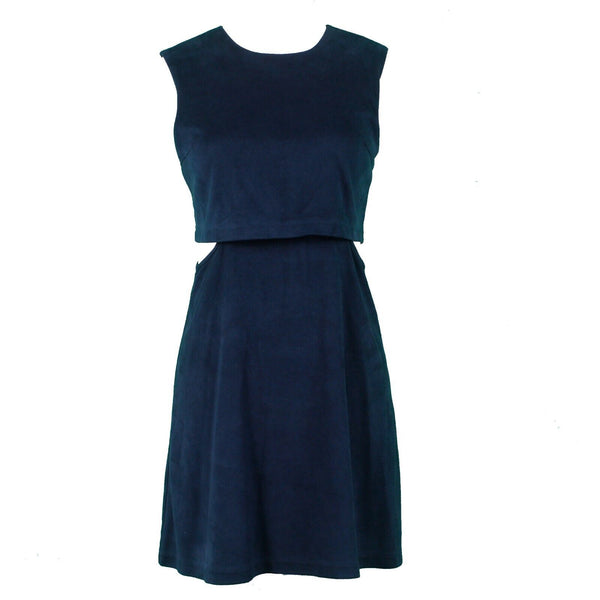 Fashion Union Sz 6 Navy Blue Cut Out Sides A Line Crop Top Vegan Suede Dress