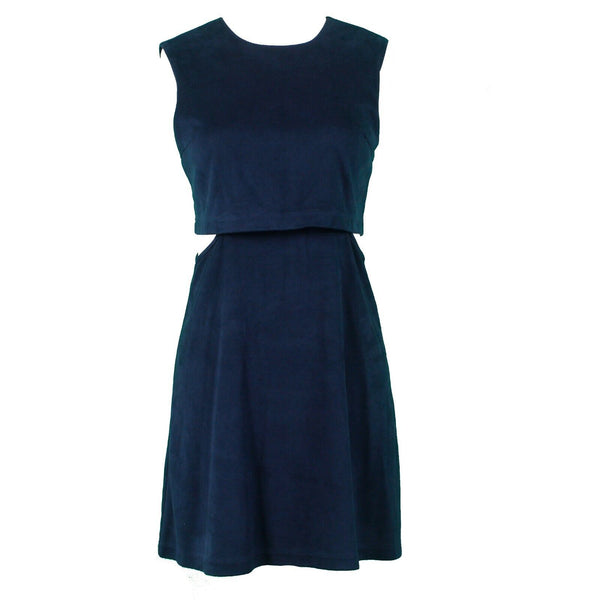 Fashion Union Sz 6 Navy Blue Cut Out Sides A Line Crop Top Vegan Suede Dress
