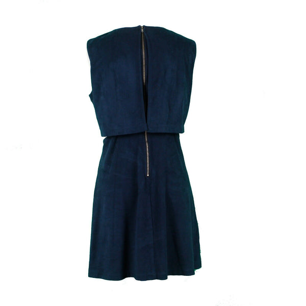 Fashion Union Sz 6 Navy Blue Cut Out Sides A Line Crop Top Vegan Suede Dress
