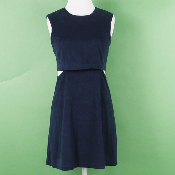 Fashion Union Sz 6 Navy Blue Cut Out Sides A Line Crop Top Vegan Suede Dress
