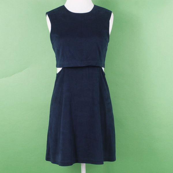 Fashion Union Sz 6 Navy Blue Cut Out Sides A Line Crop Top Vegan Suede Dress