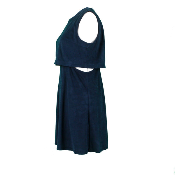 Fashion Union Sz 6 Navy Blue Cut Out Sides A Line Crop Top Vegan Suede Dress
