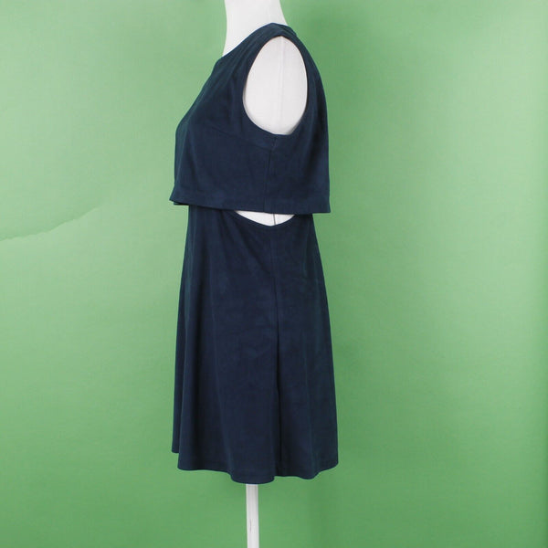Fashion Union Sz 6 Navy Blue Cut Out Sides A Line Crop Top Vegan Suede Dress