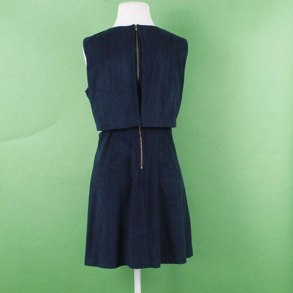 Fashion Union Sz 6 Navy Blue Cut Out Sides A Line Crop Top Vegan Suede Dress