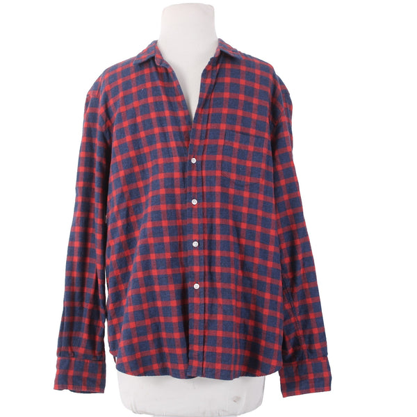 Frank Eileen Shirt Sz M Navy Blue Red Plaid Collared Button Down 100% Cotton