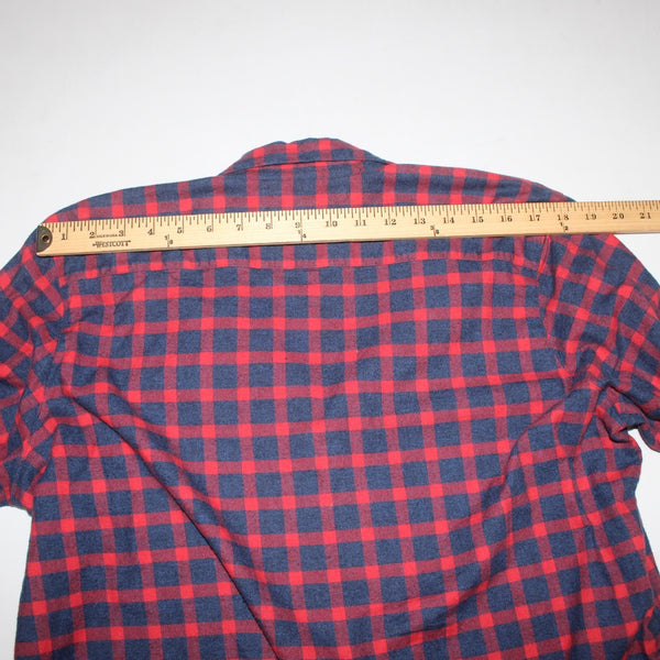 Frank Eileen Shirt Sz M Navy Blue Red Plaid Collared Button Down 100% Cotton