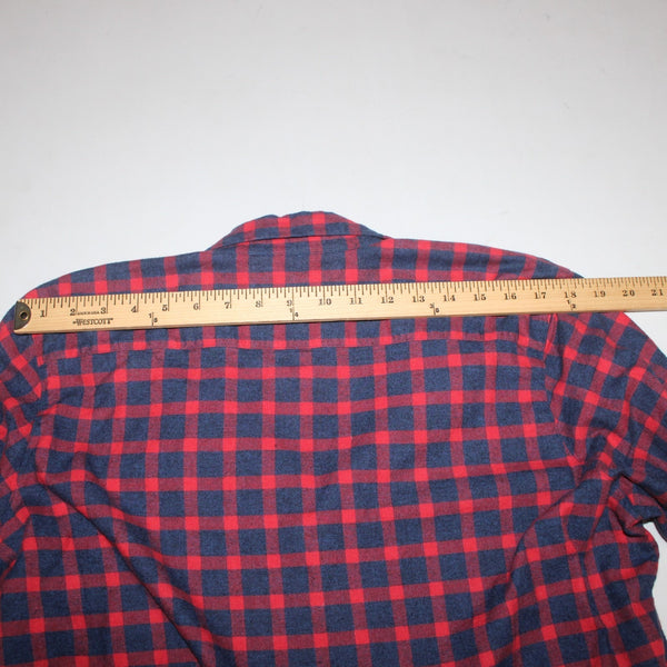 Frank Eileen Shirt Sz M Navy Blue Red Plaid Collared Button Down 100% Cotton