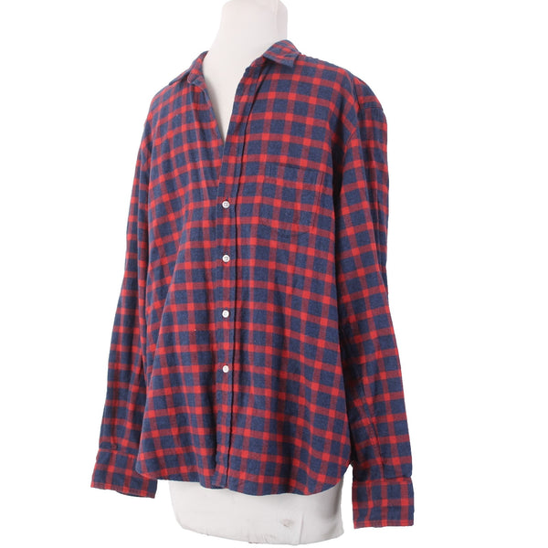 Frank Eileen Shirt Sz M Navy Blue Red Plaid Collared Button Down 100% Cotton
