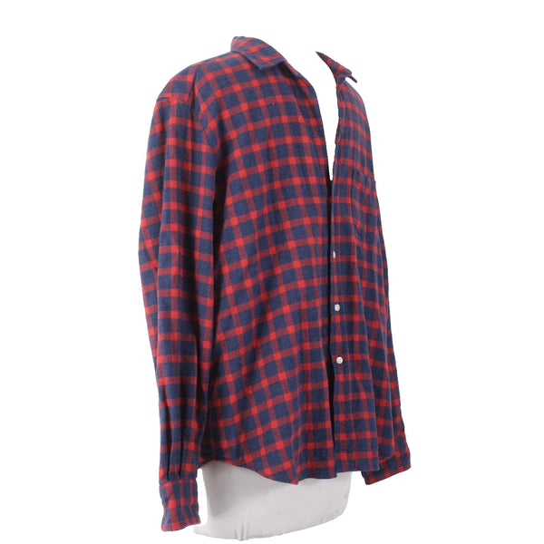 Frank Eileen Shirt Sz M Navy Blue Red Plaid Collared Button Down 100% Cotton