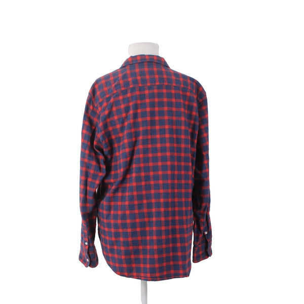 Frank Eileen Shirt Sz M Navy Blue Red Plaid Collared Button Down 100% Cotton
