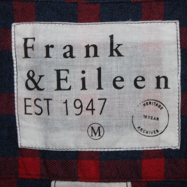 Frank Eileen Shirt Sz M Navy Blue Red Plaid Collared Button Down 100% Cotton