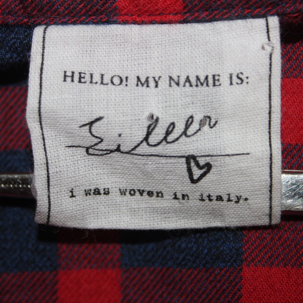 Frank Eileen Shirt Sz M Navy Blue Red Plaid Collared Button Down 100% Cotton