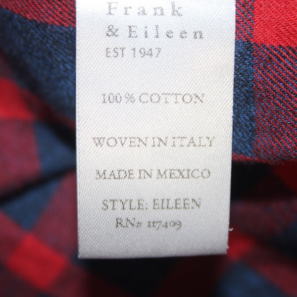Frank Eileen Shirt Sz M Navy Blue Red Plaid Collared Button Down 100% Cotton