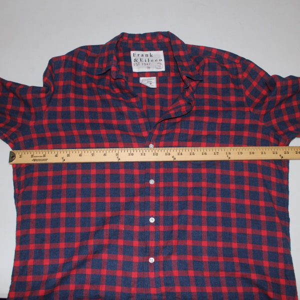 Frank Eileen Shirt Sz M Navy Blue Red Plaid Collared Button Down 100% Cotton