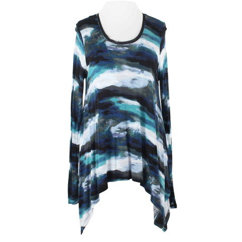 Simply Vera Vera Wang Sz S Blue Multi Asymmetrical Hem 100% Rayon Top