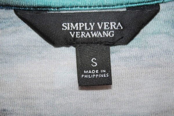 Simply Vera Vera Wang Sz S Blue Multi Asymmetrical Hem 100% Rayon Top