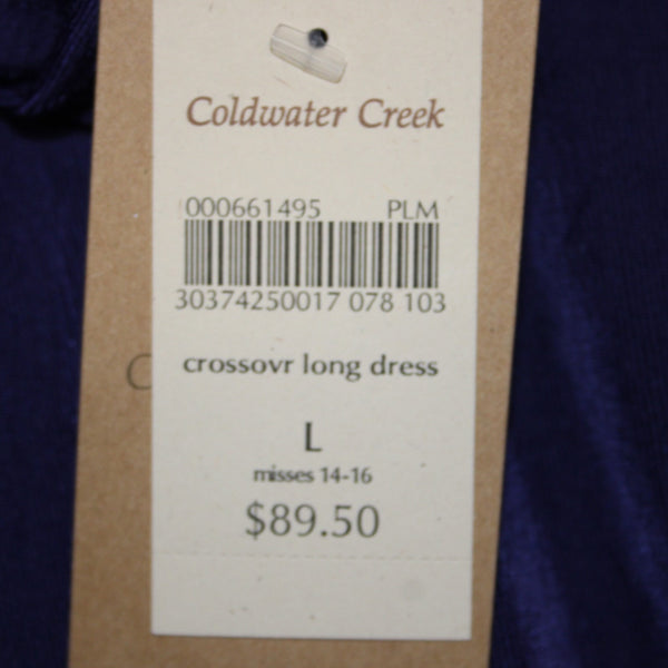Coldwater Creek Dress NEW $90 Sz L Purple Cross Over Long Acetate Traveler Dress