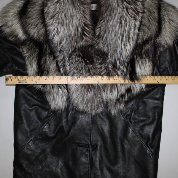 Lillie Rubin Black Gray Fox Fur Collar Pockets Lined 100% Leather Jacket