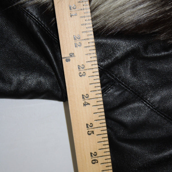 Lillie Rubin Black Gray Fox Fur Collar Pockets Lined 100% Leather Jacket
