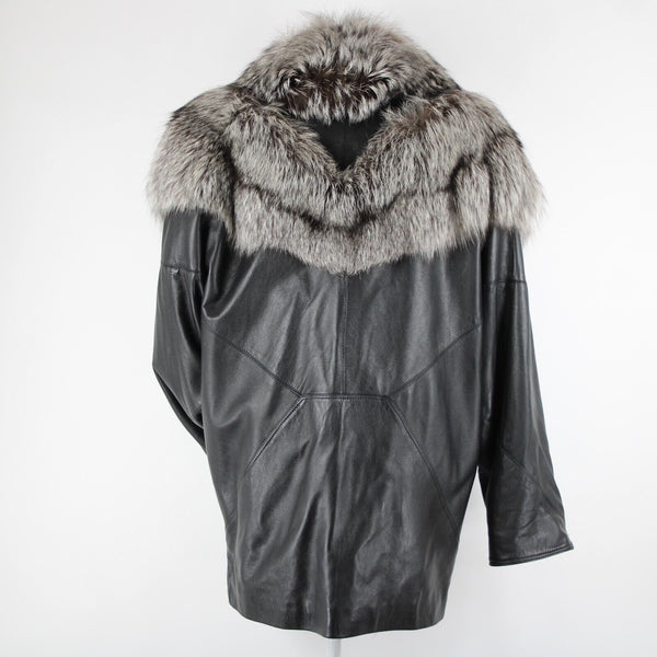 Lillie Rubin Black Gray Fox Fur Collar Pockets Lined 100% Leather Jacket