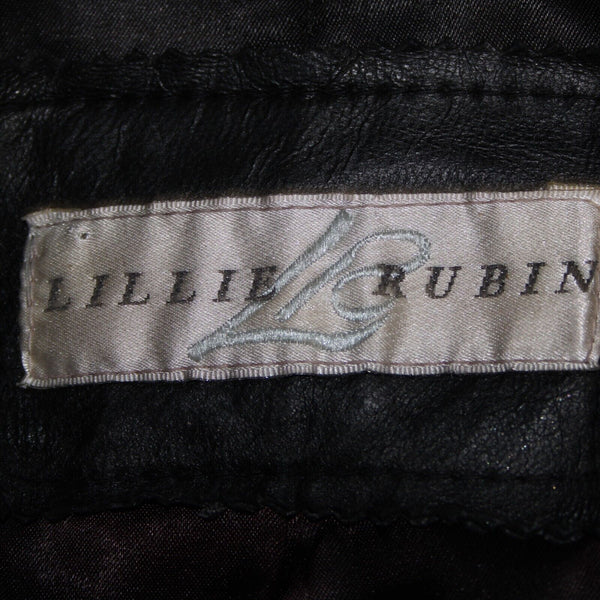Lillie Rubin Black Gray Fox Fur Collar Pockets Lined 100% Leather Jacket