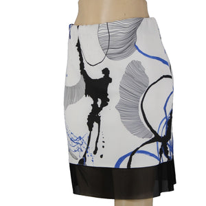 Lyla Renai Sz M White Black Blue Mesh Trim Elastic Waist Polymide Lycra Skirt