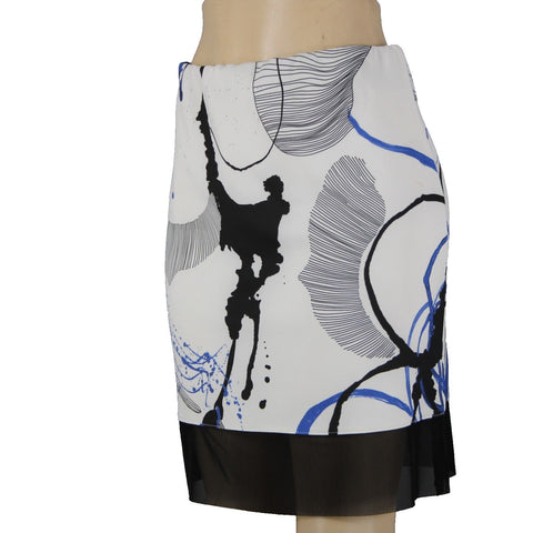 Lyla Renai Sz M White Black Blue Mesh Trim Elastic Waist Polymide Lycra Skirt