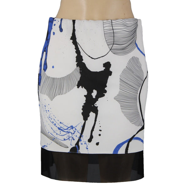 Lyla Renai Sz M White Black Blue Mesh Trim Elastic Waist Polymide Lycra Skirt