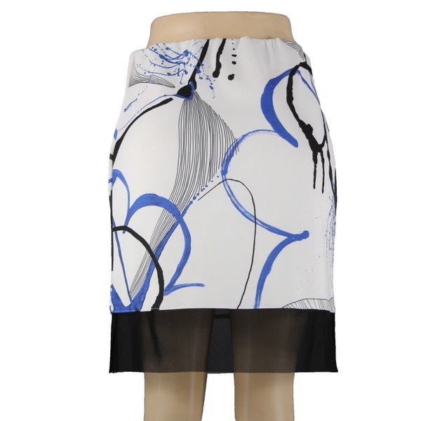 Lyla Renai Sz M White Black Blue Mesh Trim Elastic Waist Polymide Lycra Skirt