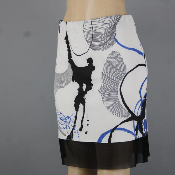 Lyla Renai Sz M White Black Blue Mesh Trim Elastic Waist Polymide Lycra Skirt