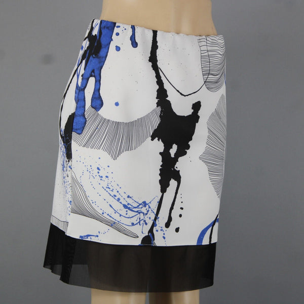 Lyla Renai Sz M White Black Blue Mesh Trim Elastic Waist Polymide Lycra Skirt