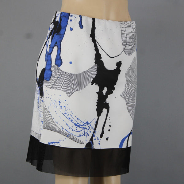 Lyla Renai Sz M White Black Blue Mesh Trim Elastic Waist Polymide Lycra Skirt