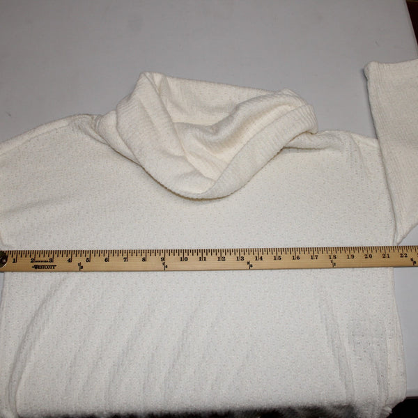 Maeve Sz S Ivory Perforated Knit 3/4 Slv Poly Viscose Cowl Neck Peplum Sweater