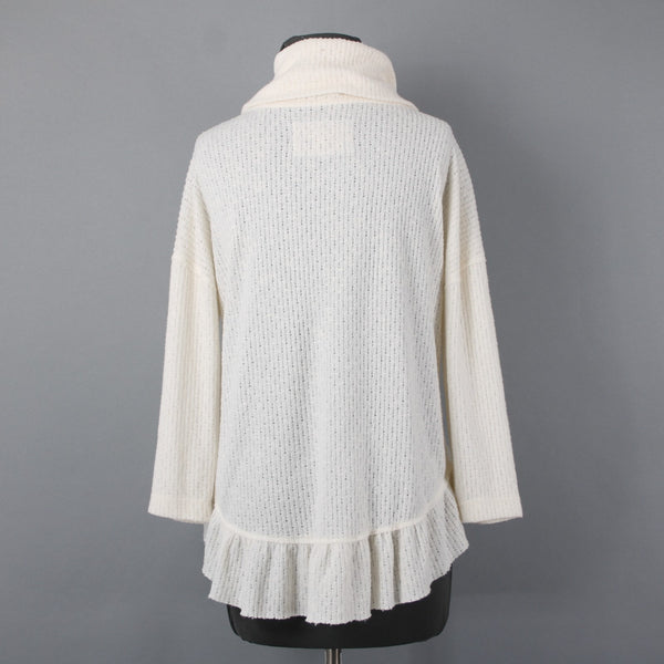 Maeve Sz S Ivory Perforated Knit 3/4 Slv Poly Viscose Cowl Neck Peplum Sweater