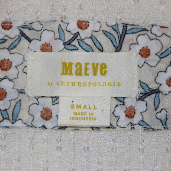 Maeve Sz S Ivory Perforated Knit 3/4 Slv Poly Viscose Cowl Neck Peplum Sweater
