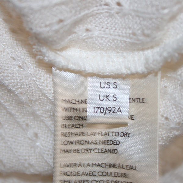 Maeve Sz S Ivory Perforated Knit 3/4 Slv Poly Viscose Cowl Neck Peplum Sweater