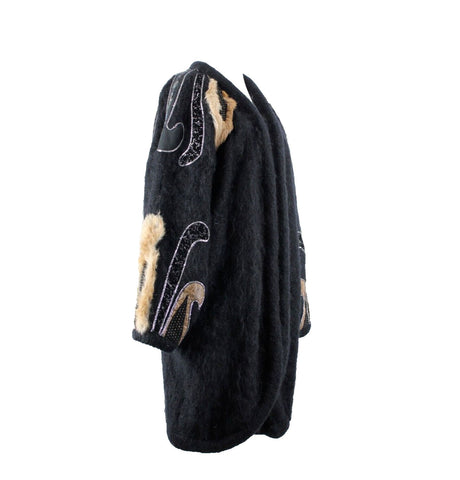 Tony Amaimo Sz L Black Tan Silver Wool Mohair Nylon Vintage 90's Big Jacket