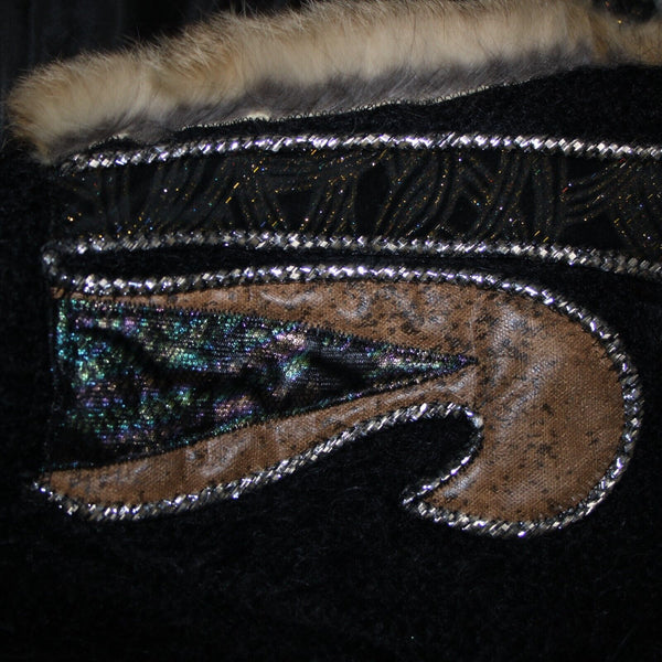 Tony Amaimo Sz L Black Tan Silver Wool Mohair Nylon Vintage 90's Big Jacket