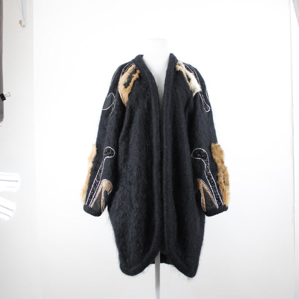 Tony Amaimo Sz L Black Tan Silver Wool Mohair Nylon Vintage 90's Big Jacket