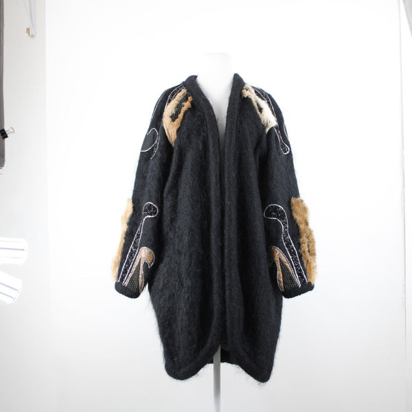 Tony Amaimo Sz L Black Tan Silver Wool Mohair Nylon Vintage 90's Big Jacket