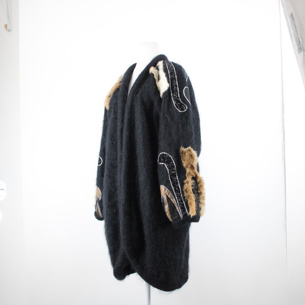 Tony Amaimo Sz L Black Tan Silver Wool Mohair Nylon Vintage 90's Big Jacket