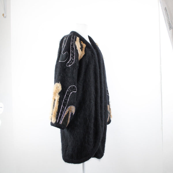 Tony Amaimo Sz L Black Tan Silver Wool Mohair Nylon Vintage 90's Big Jacket
