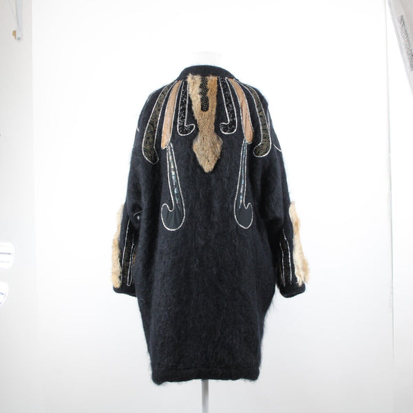 Tony Amaimo Sz L Black Tan Silver Wool Mohair Nylon Vintage 90's Big Jacket