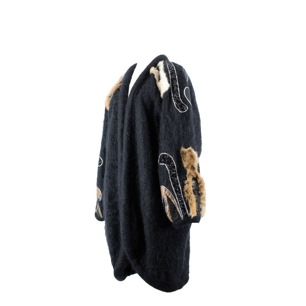 Tony Amaimo Sz L Black Tan Silver Wool Mohair Nylon Vintage 90's Big Jacket