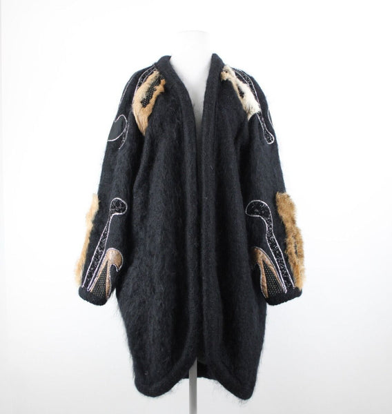 Tony Amaimo Sz L Black Tan Silver Wool Mohair Nylon Vintage 90's Big Jacket
