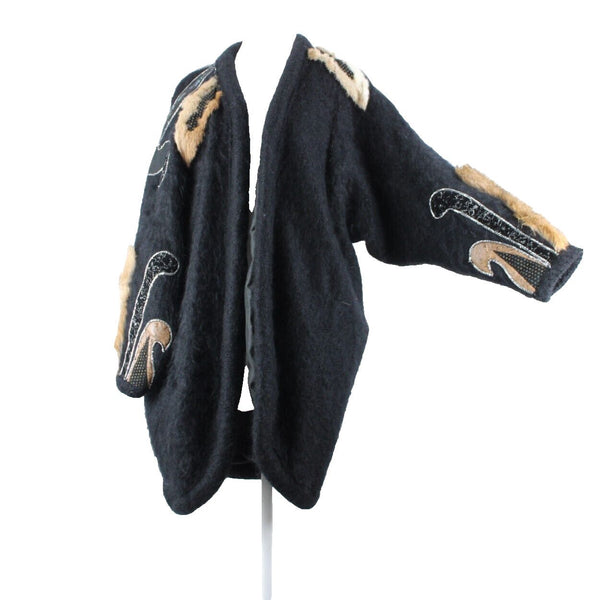 Tony Amaimo Sz L Black Tan Silver Wool Mohair Nylon Vintage 90's Big Jacket