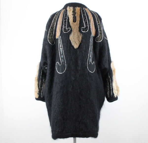 Tony Amaimo Sz L Black Tan Silver Wool Mohair Nylon Vintage 90's Big Jacket