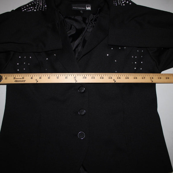 Antthony Sz L Black Silver Rhinestones Collared Lined Polyester Rayon Jacket