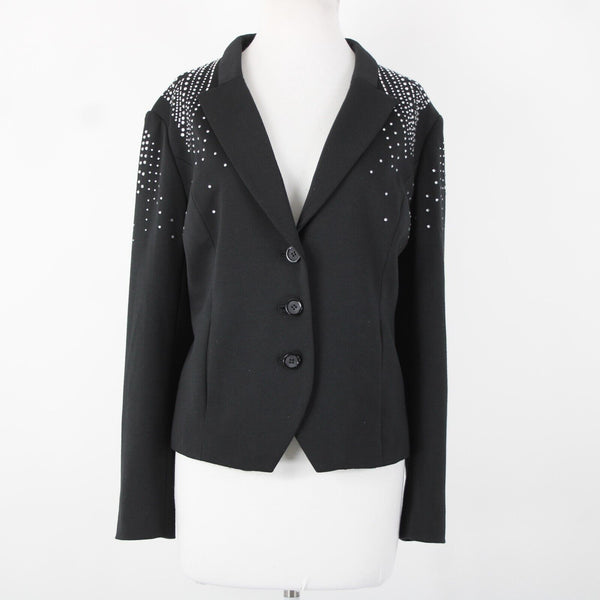 Antthony Sz L Black Silver Rhinestones Collared Lined Polyester Rayon Jacket